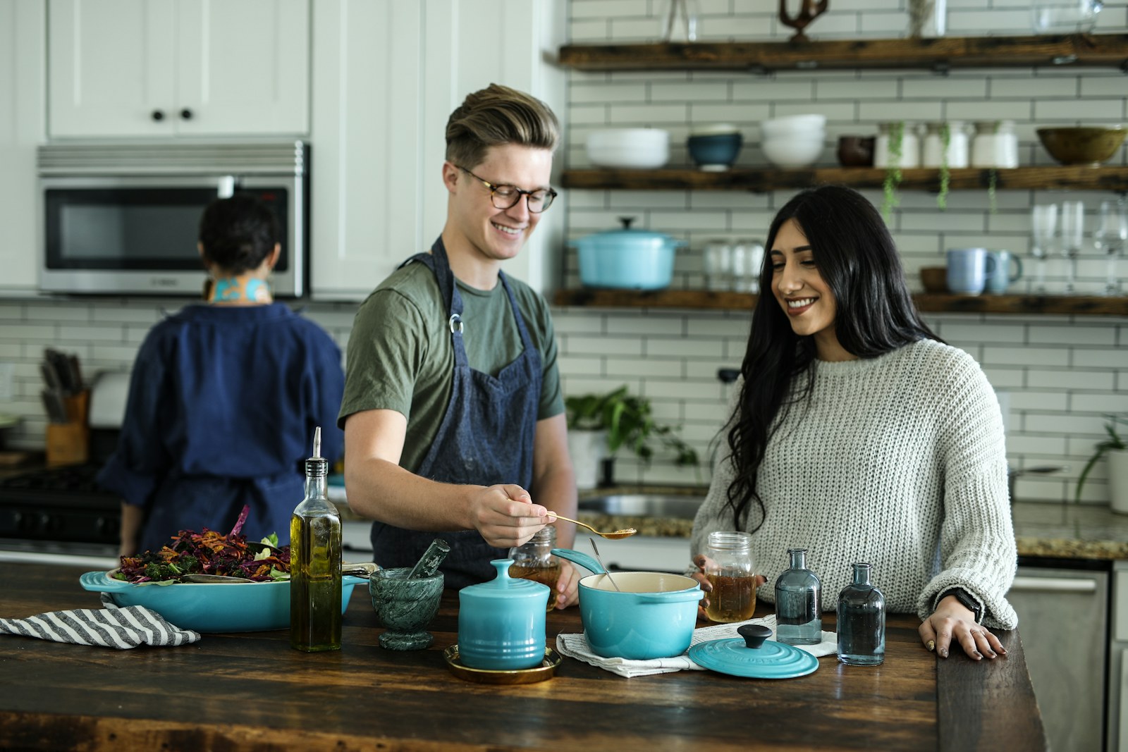 Everyday cookware in use while preparing a simple weeknight meal.